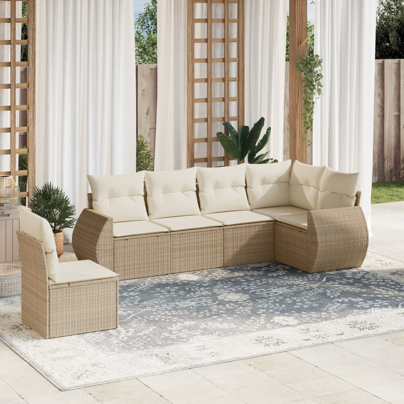 6-delige Loungeset met kussens poly rattan beige