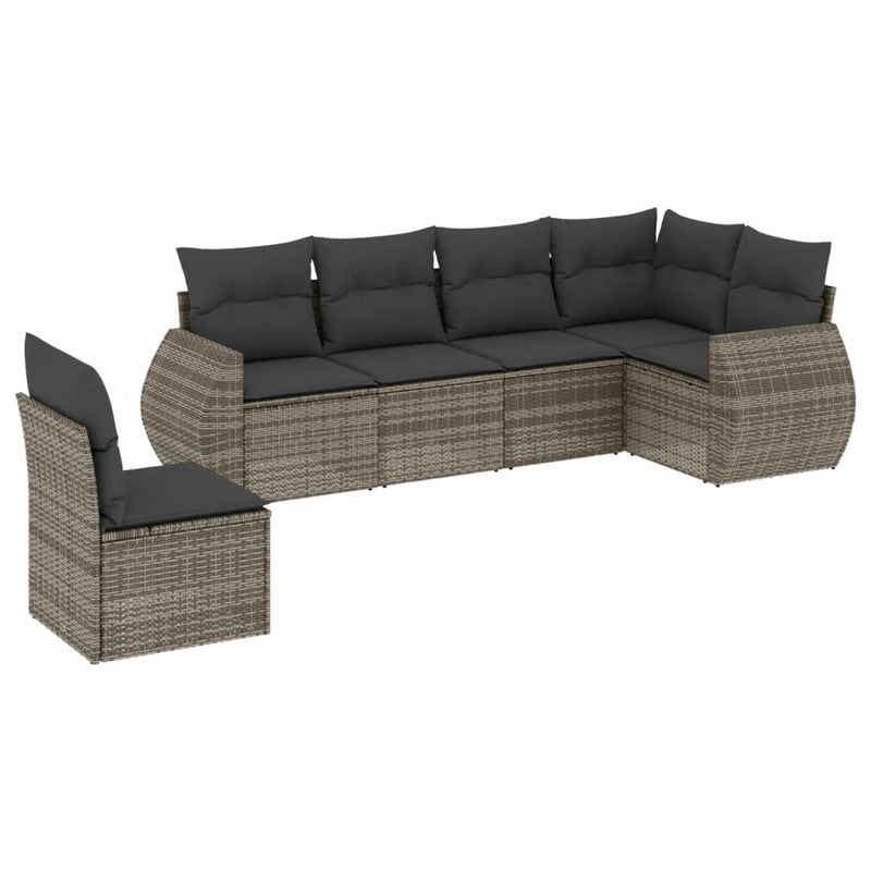 6-delige Loungeset met kussens poly rattan grijs
