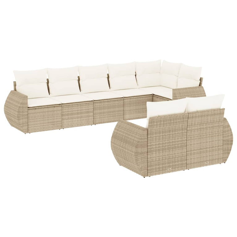 8-delige Loungeset met kussens poly rattan beige