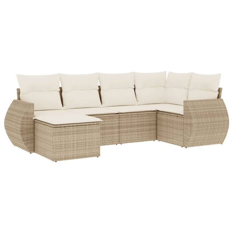 6-delige Loungeset met kussens poly rattan beige