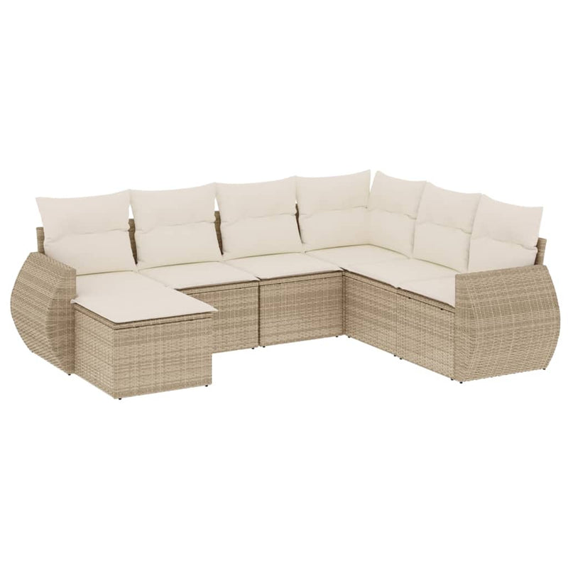 7-delige Loungeset met kussens poly rattan beige