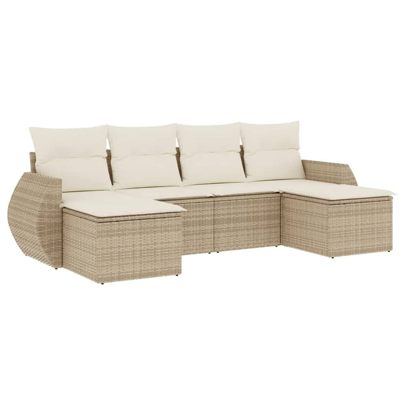 6-delige Loungeset met kussens poly rattan beige