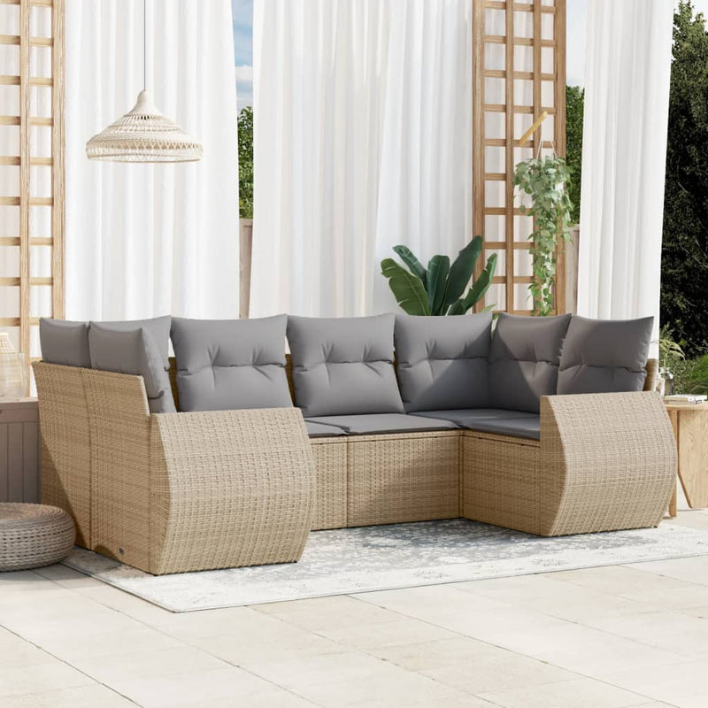 6-delige Loungeset met kussens poly rattan beige