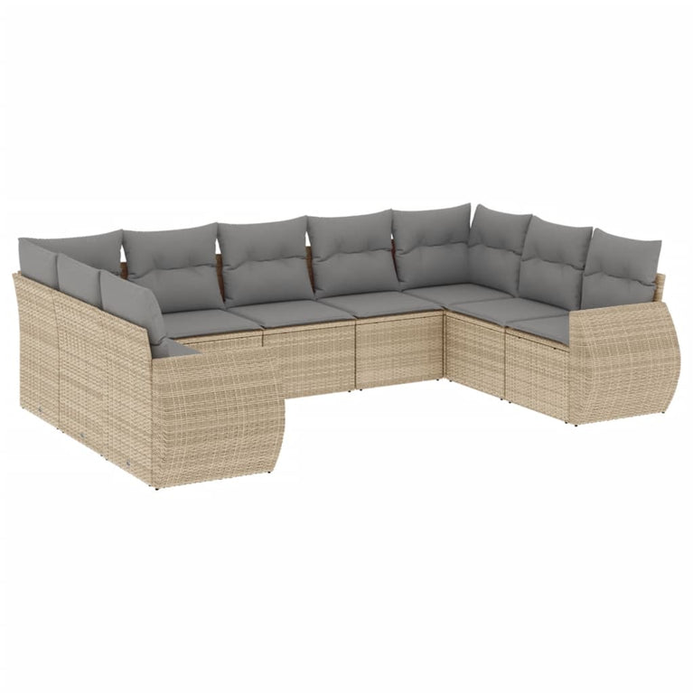 9-delige Loungeset met kussens poly rattan beige