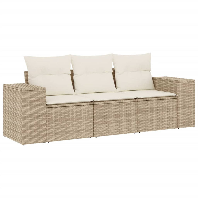 3-delige Loungeset met kussens poly rattan beige
