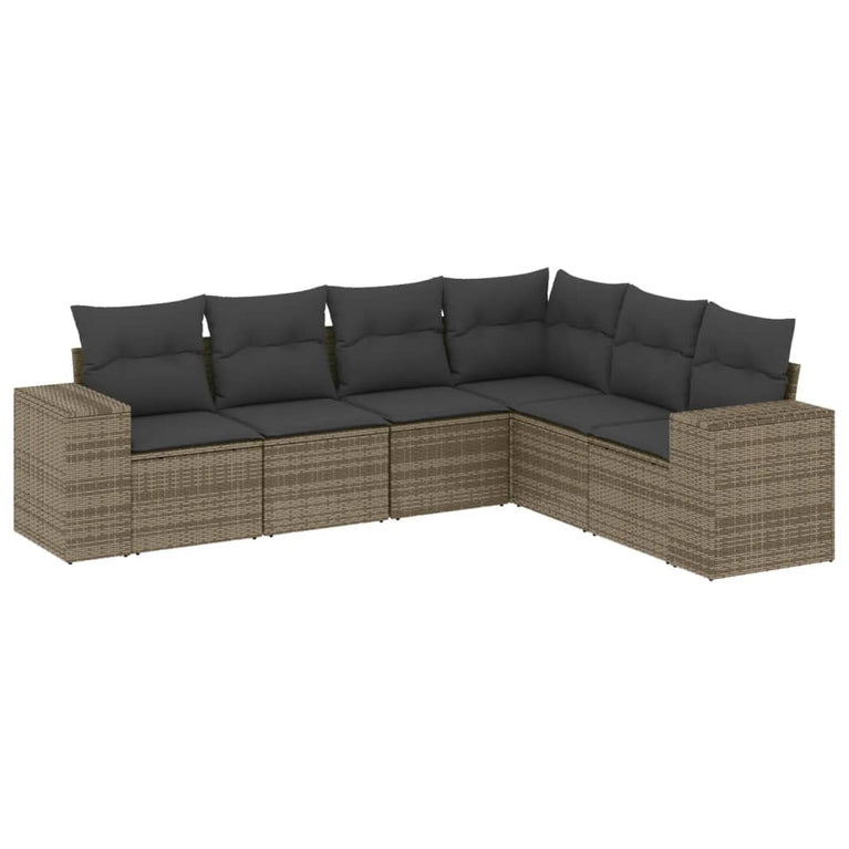 6-delige Loungeset met kussens poly rattan grijs