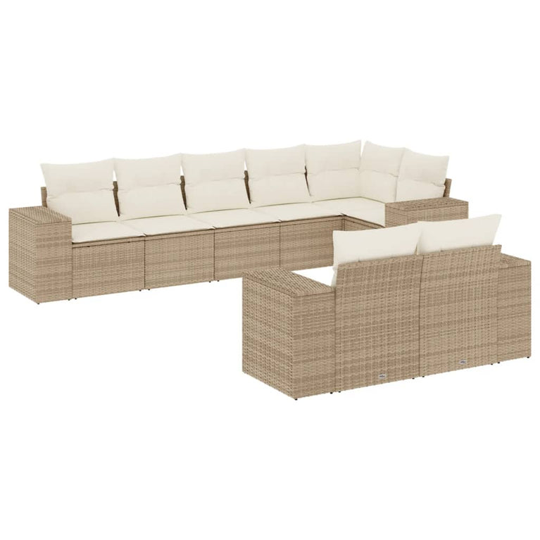 8-delige Loungeset met kussens poly rattan beige