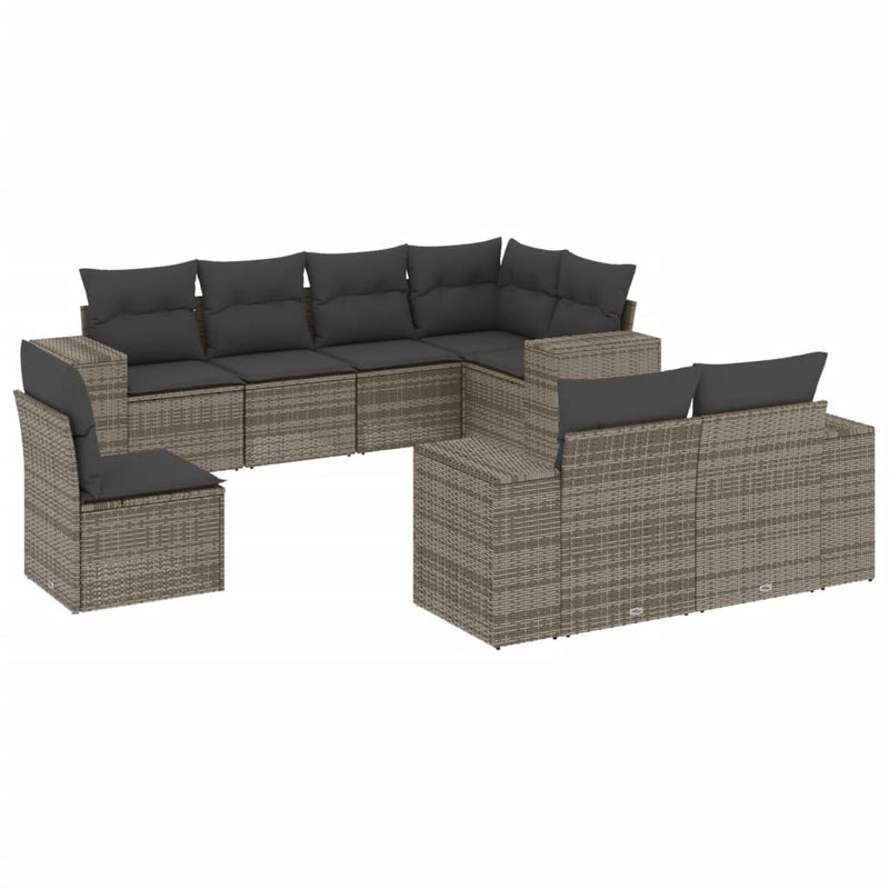 8-delige Loungeset met kussens poly rattan grijs