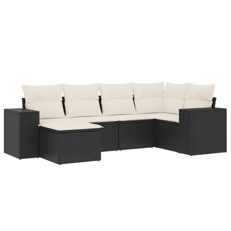 6-delige Loungeset met kussens poly rattan zwart