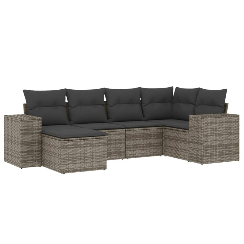 6-delige Loungeset met kussens poly rattan grijs