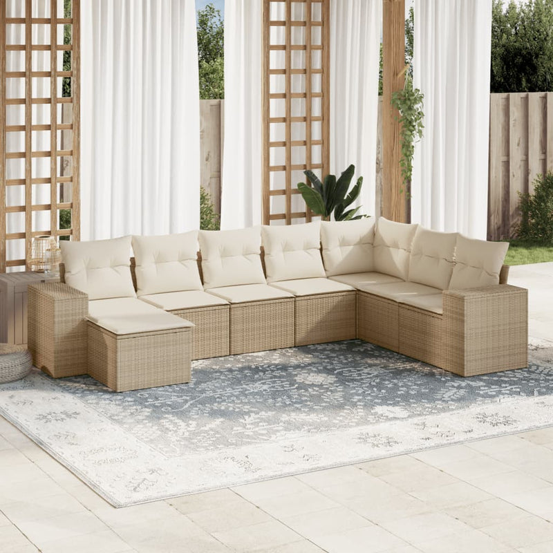 8-delige Loungeset met kussens poly rattan beige