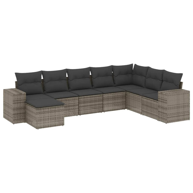 8-delige Loungeset met kussens poly rattan grijs
