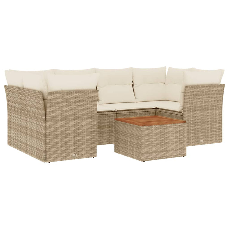 7-delige Loungeset met kussens poly rattan beige