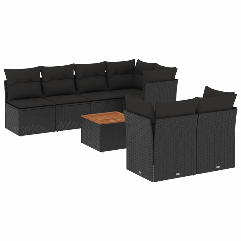6-delige Loungeset met kussens poly rattan zwart