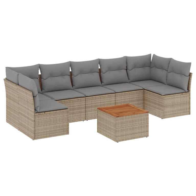 8-delige Loungeset met kussens poly rattan gemengd beige