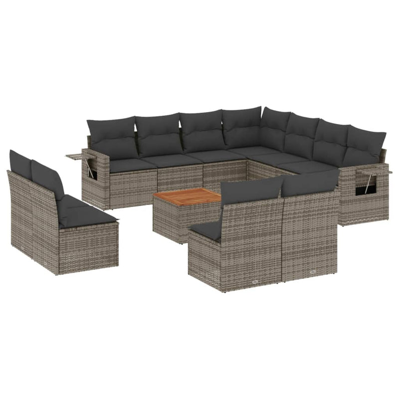 12-delige Loungeset met kussens poly rattan grijs