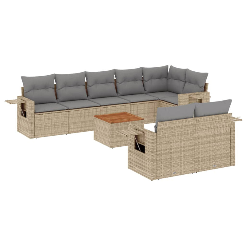 9-delige Loungeset met kussens poly rattan gemengd beige