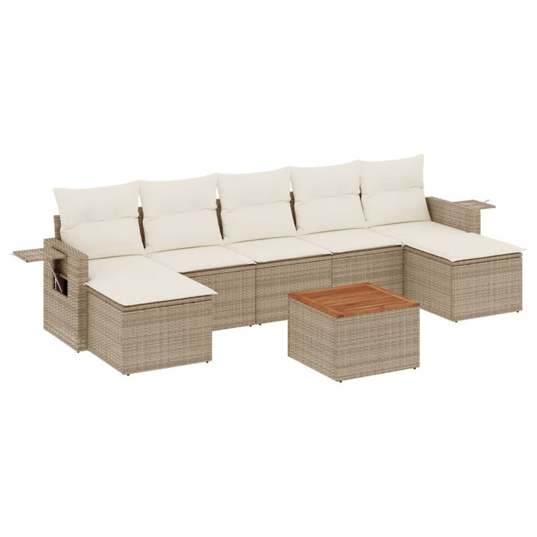 8-delige Loungeset met kussens poly rattan beige