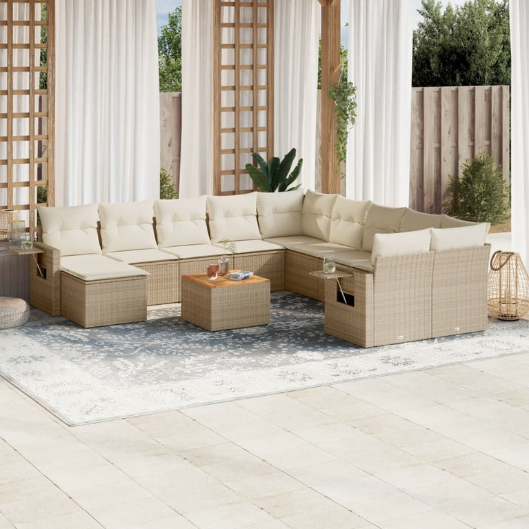 14-delige Loungeset met kussens poly rattan beige