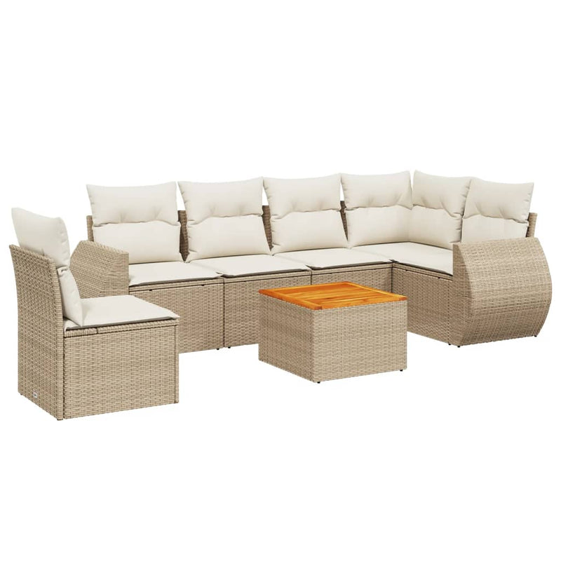 7-delige Loungeset met kussens poly rattan beige