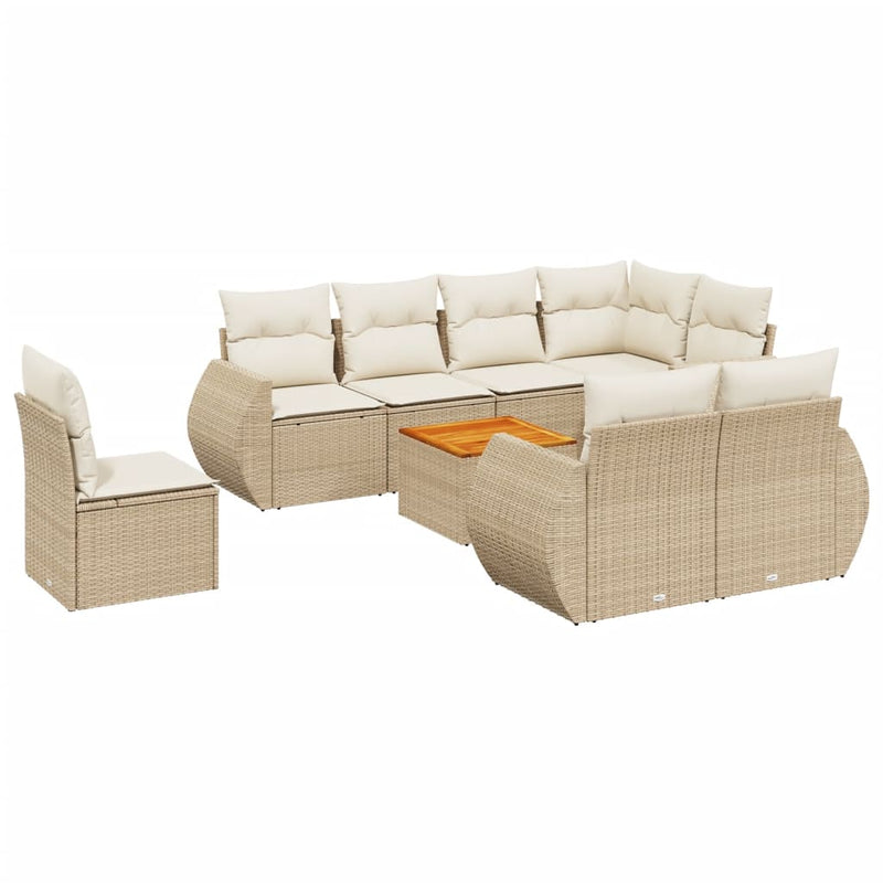 9-delige Loungeset met kussens poly rattan beige
