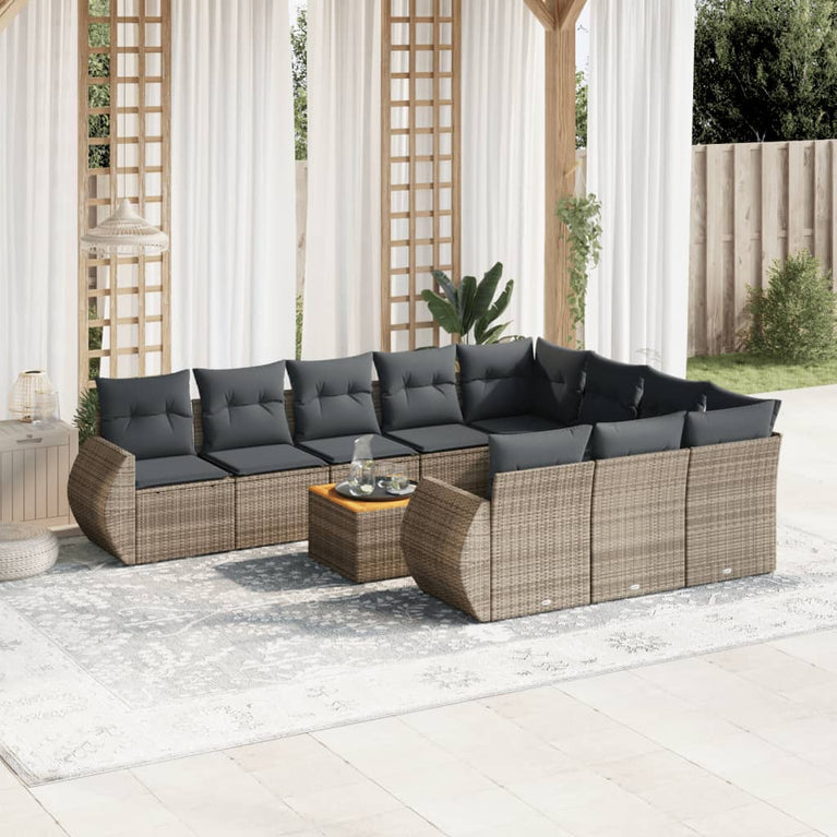 11-delige Loungeset met kussens poly rattan grijs