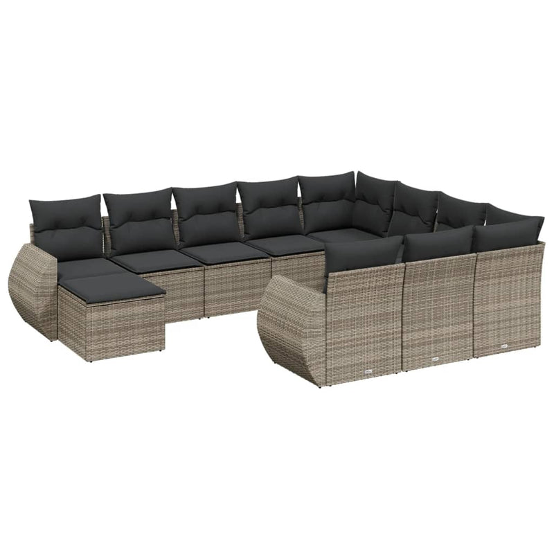 11-delige Loungeset met kussens poly rattan grijs