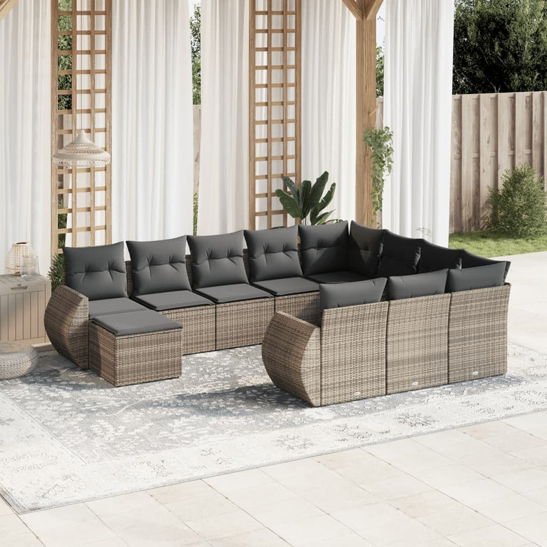 11-delige Loungeset met kussens poly rattan grijs