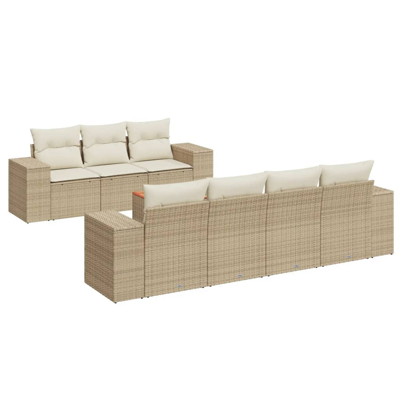 8-delige Loungeset met kussens poly rattan beige