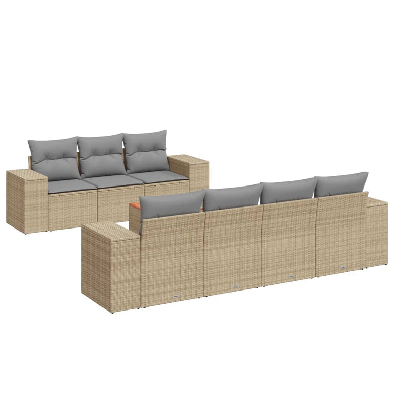 8-delige Loungeset met kussens poly rattan beige