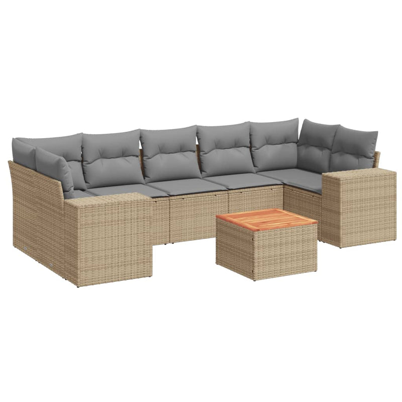 8-delige Loungeset met kussens poly rattan beige