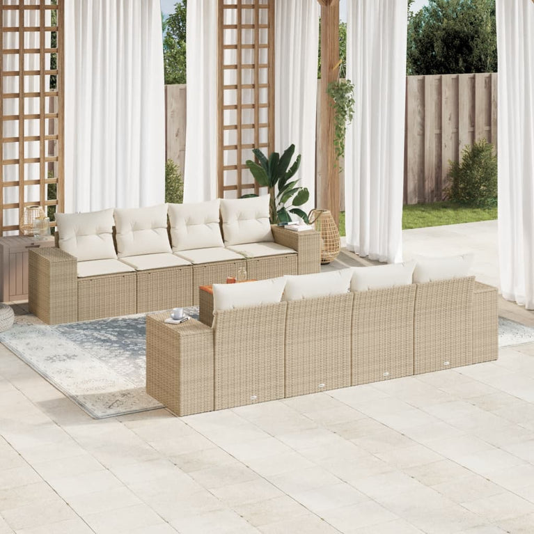 9-delige Loungeset met kussens poly rattan beige