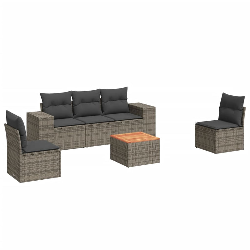 6-delige Loungeset met kussens poly rattan grijs