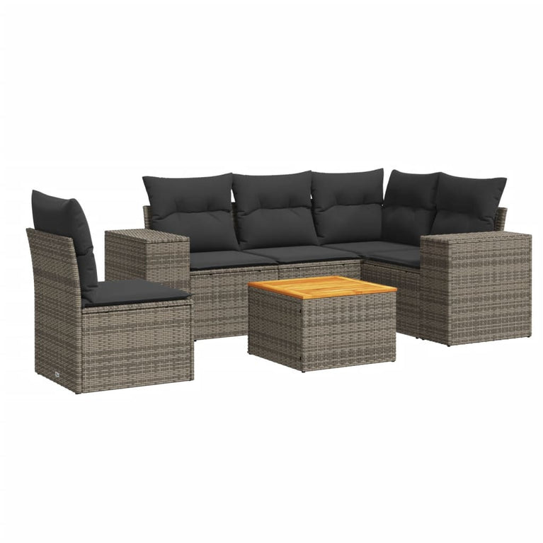 6-delige Loungeset met kussens poly rattan grijs