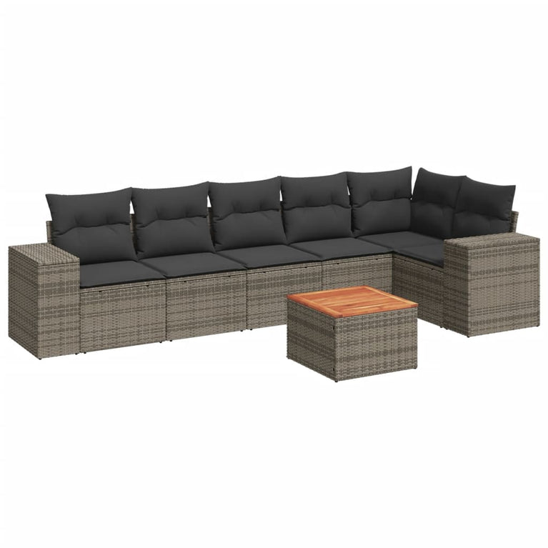 7-delige Loungeset met kussens poly rattan grijs