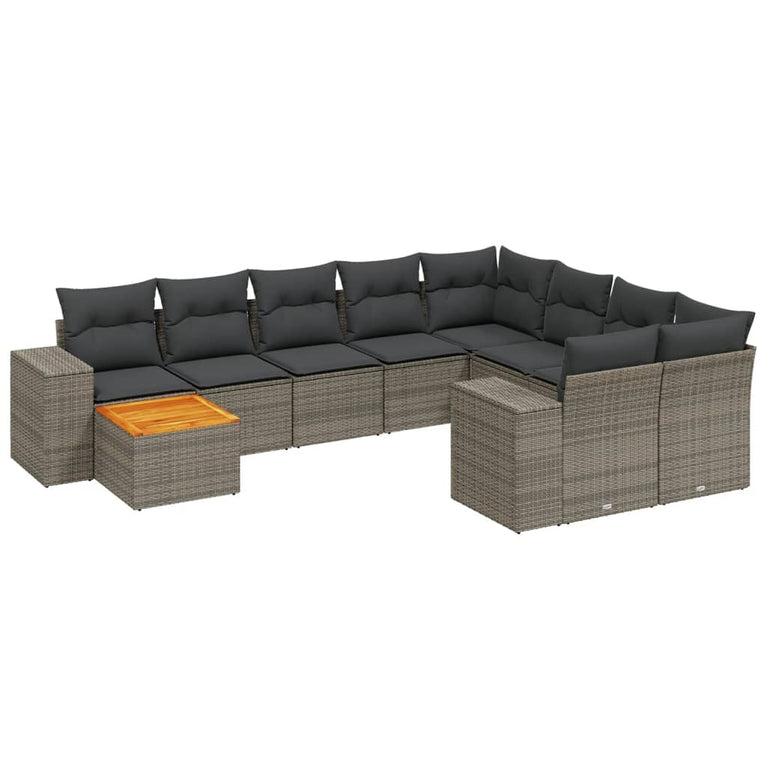 11-delige Loungeset met kussens poly rattan grijs