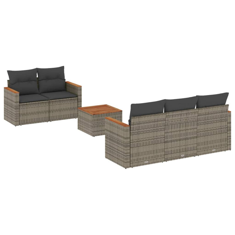 6-delige Loungeset met kussens poly rattan grijs