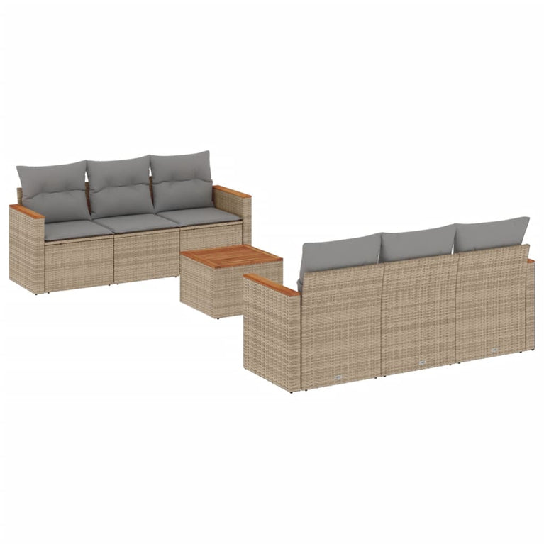 7-delige Loungeset met kussens poly rattan beige