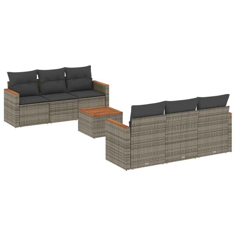 7-delige Loungeset met kussens poly rattan grijs