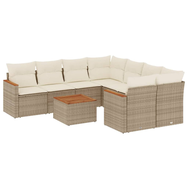 9-delige Loungeset met kussens poly rattan beige