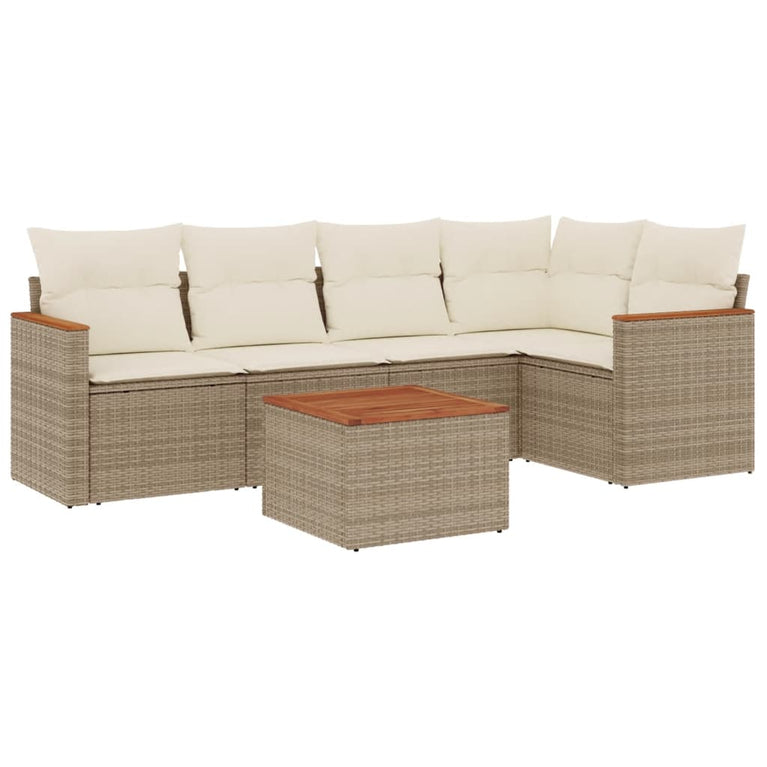 6-delige Loungeset met kussens poly rattan beige