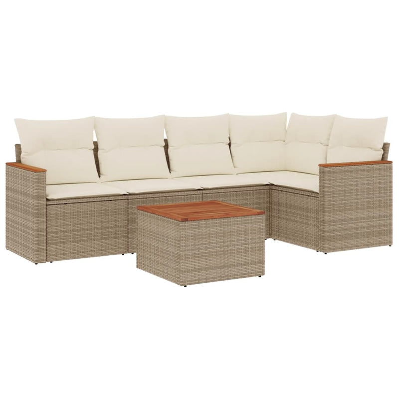6-delige Loungeset met kussens poly rattan beige