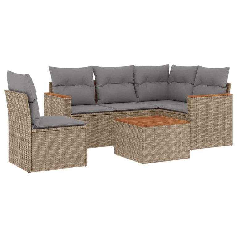 6-delige Loungeset met kussens poly rattan beige