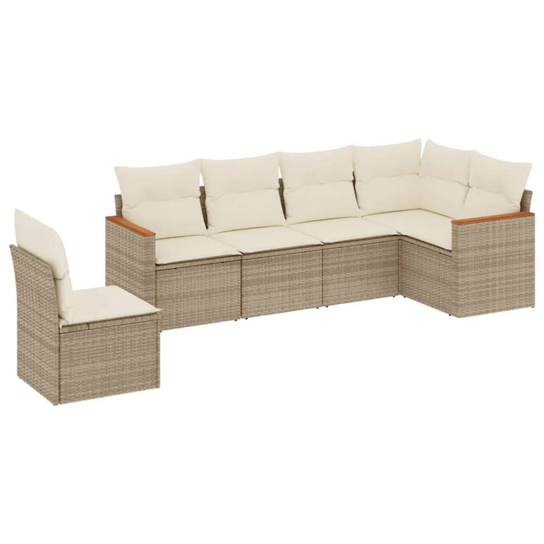 6-delige Loungeset met kussens poly rattan beige