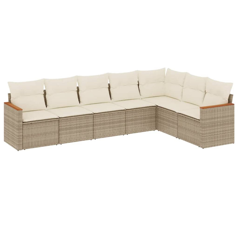 7-delige Loungeset met kussens poly rattan beige