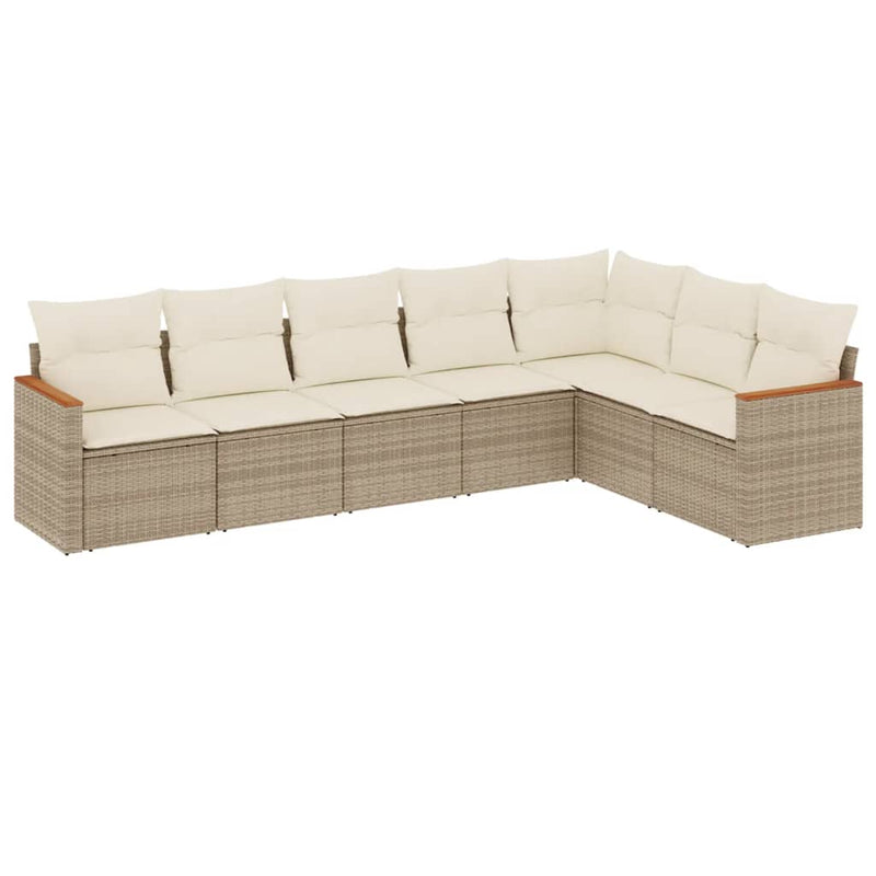 7-delige Loungeset met kussens poly rattan beige