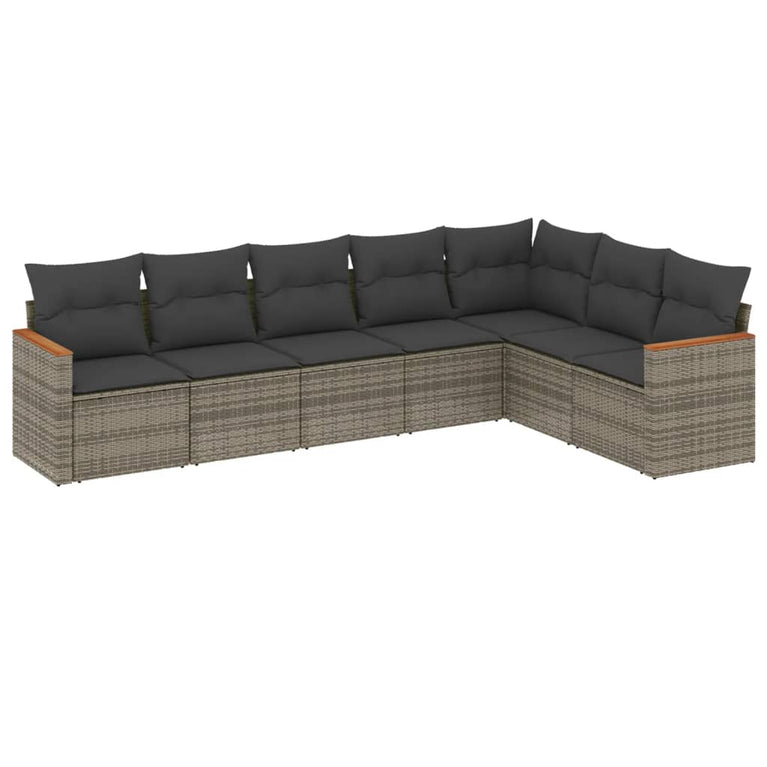 7-delige Loungeset met kussens poly rattan grijs