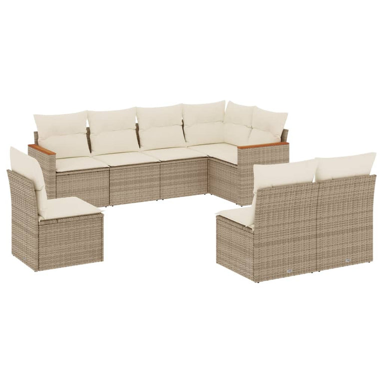 8-delige Loungeset met kussens poly rattan beige