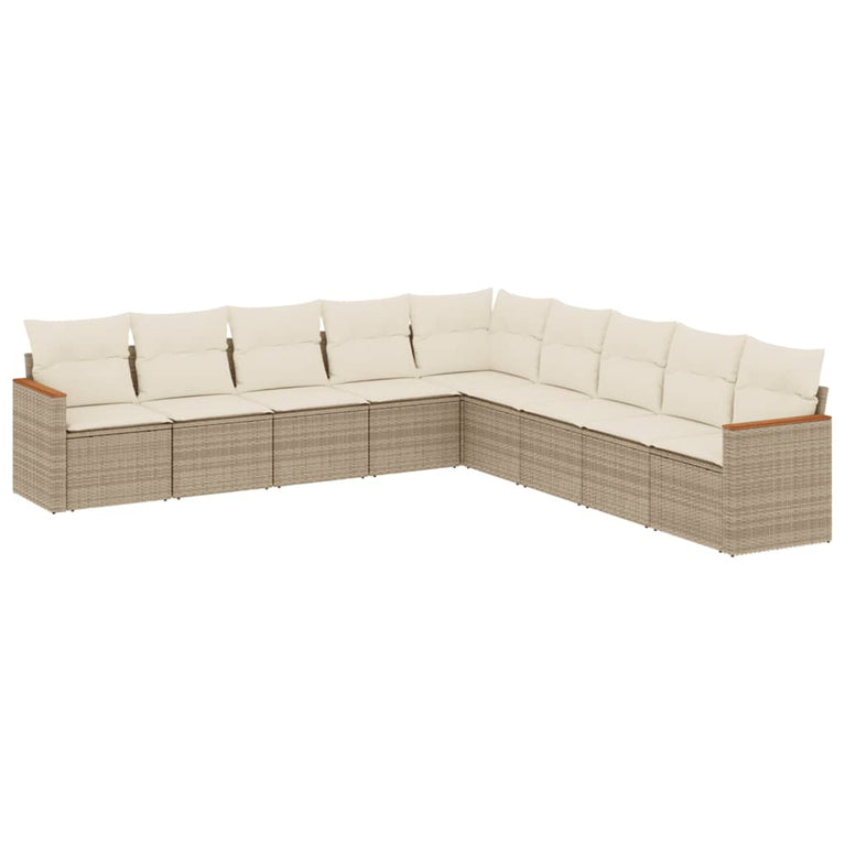 9-delige Loungeset met kussens poly rattan beige