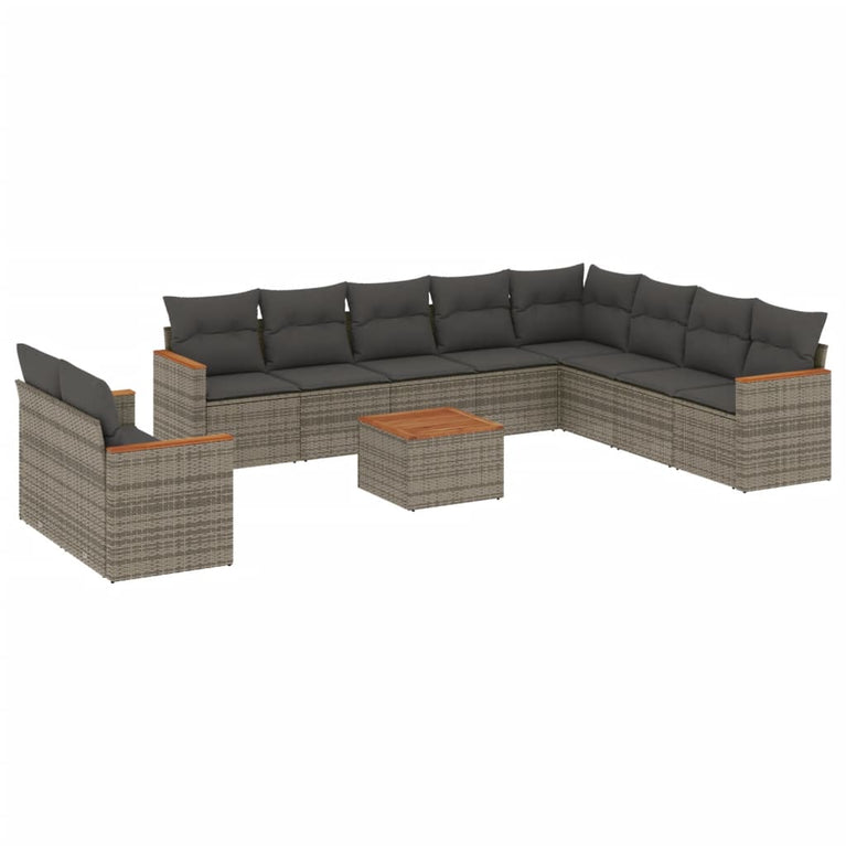 11-delige Loungeset met kussens poly rattan grijs